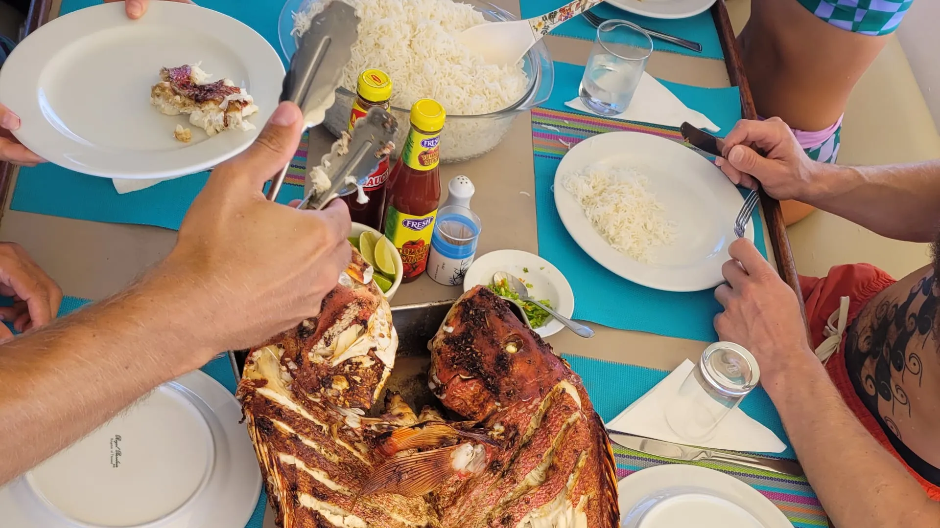 fish meal on the boat