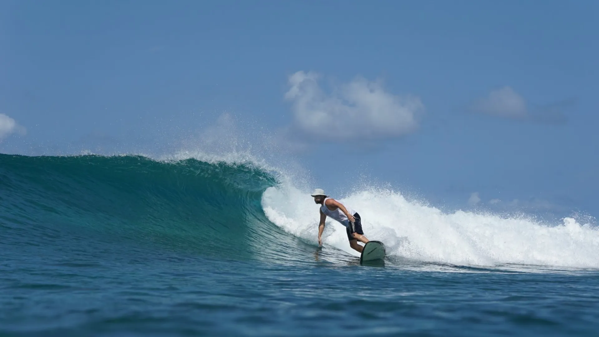 bottom turn on a clean wave