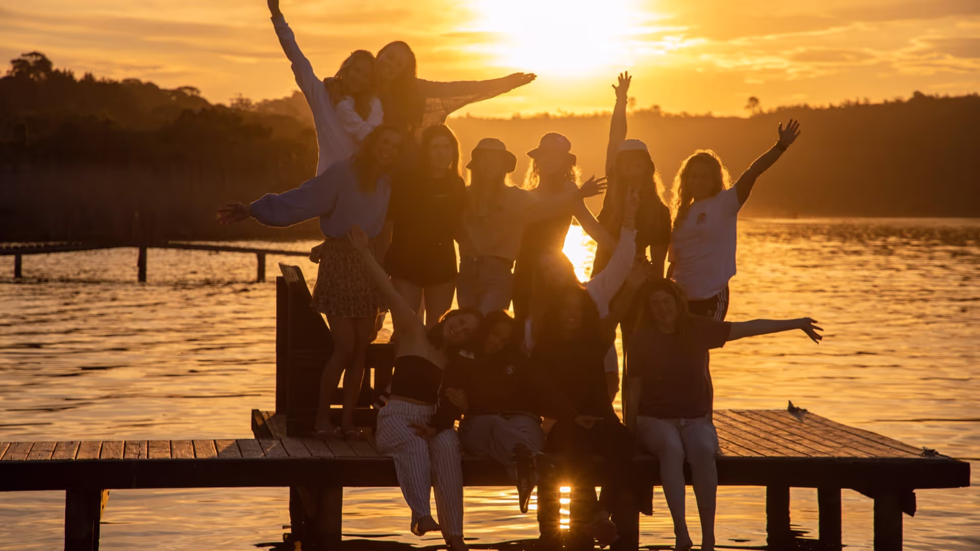 group of friends at sunset