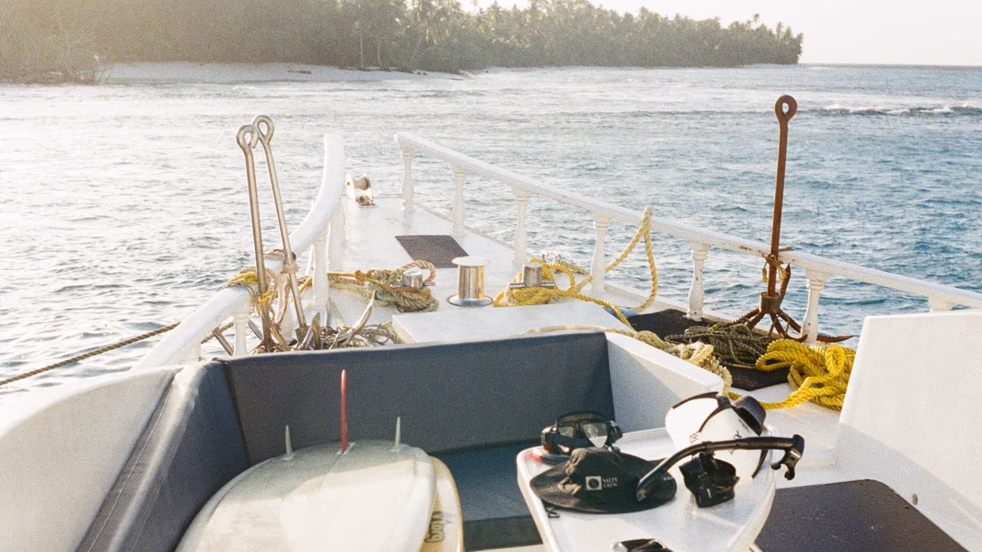 Surfboards and snorkels on the boat
