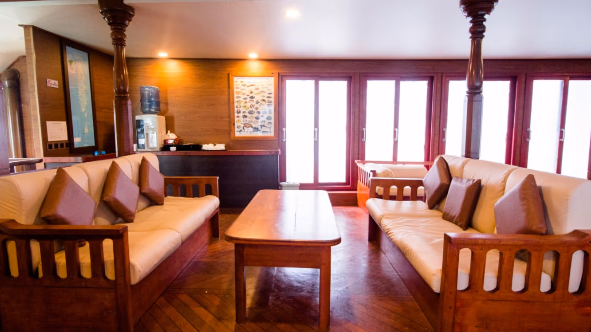 Sofas inside the boat