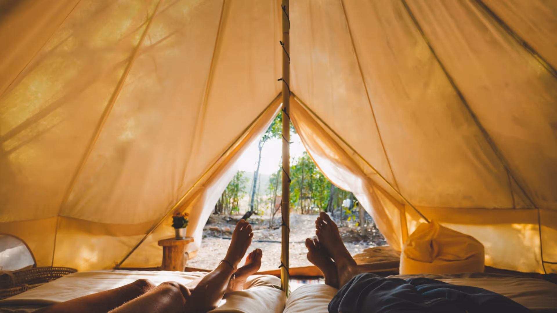 Two legs inside the glamping tent
