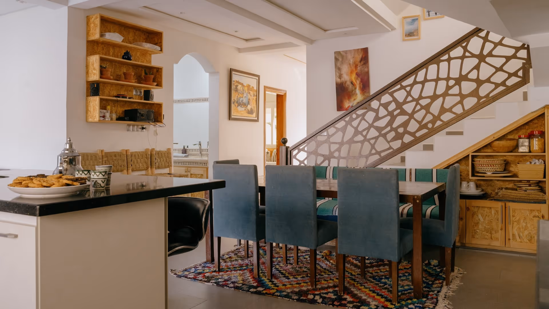 Dining table and kitchen