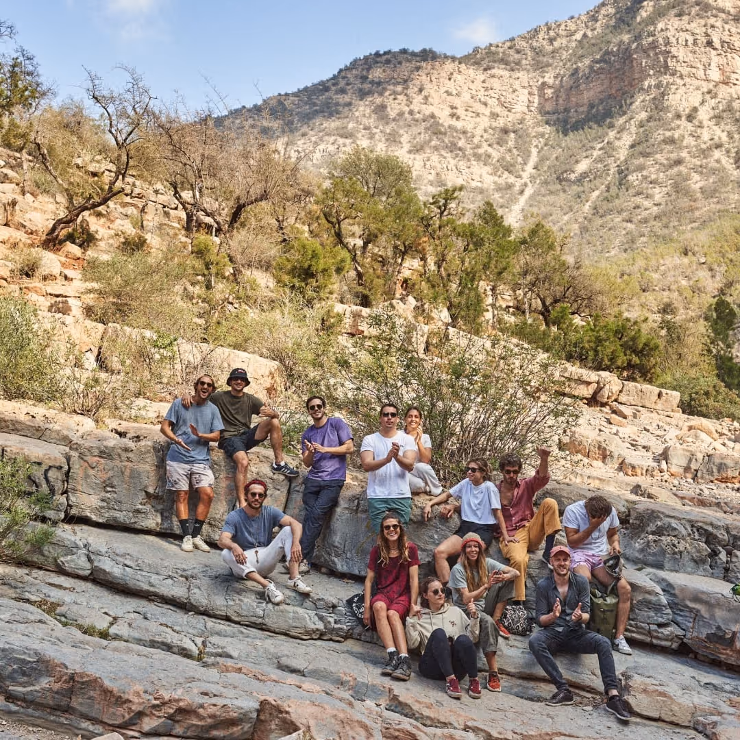 Group of surf tribe new friends in PAradise Valley