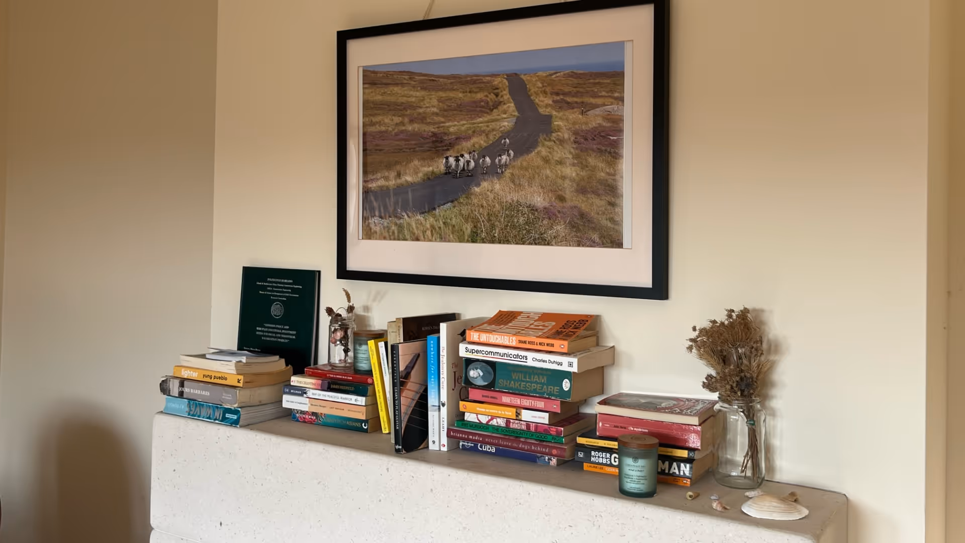 books and detail of ireland surf house