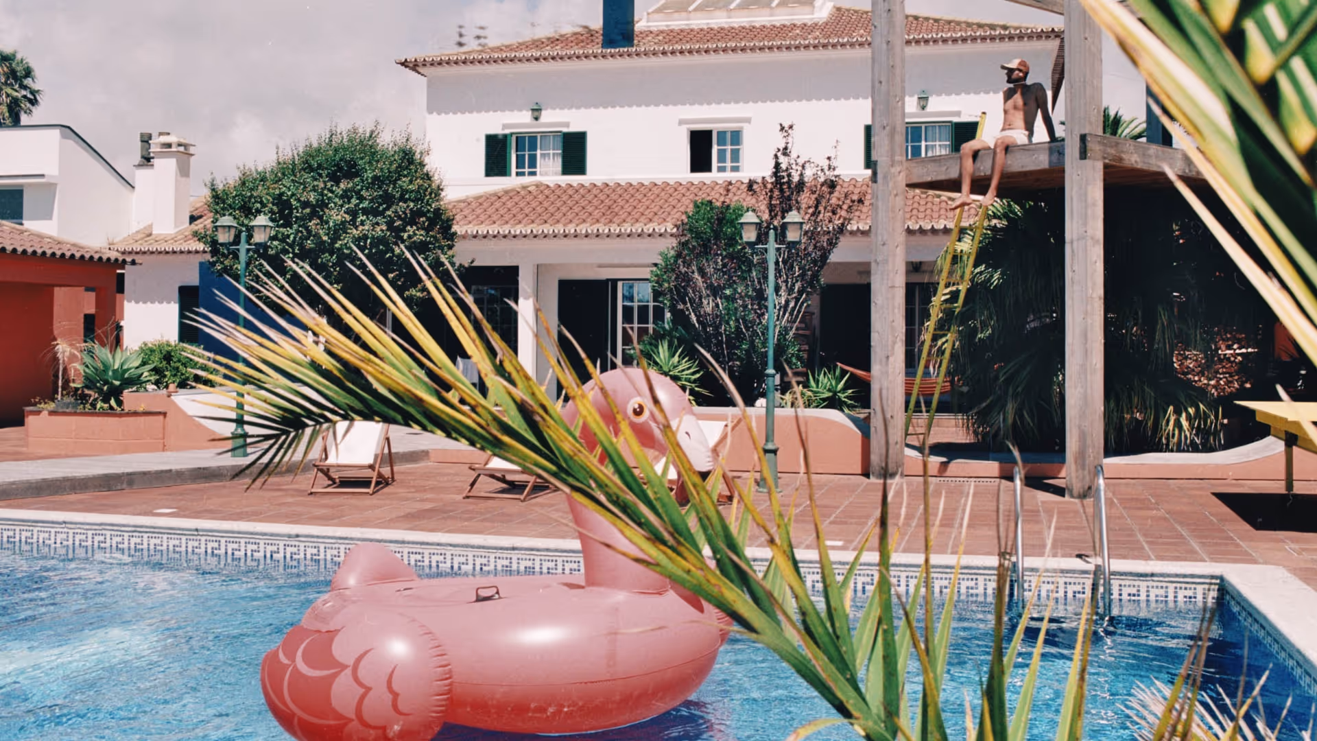swimming pool and floating pink device