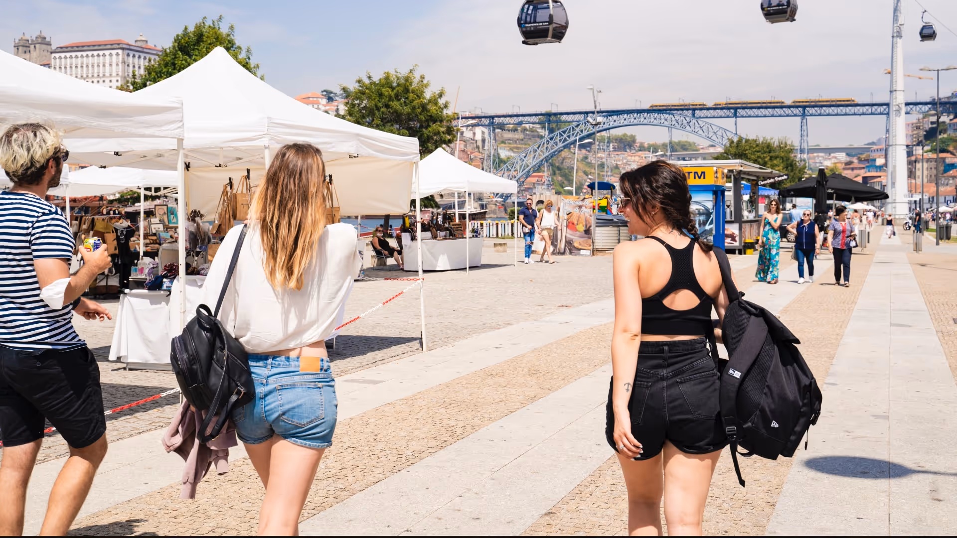 friends walking in porto, portugal