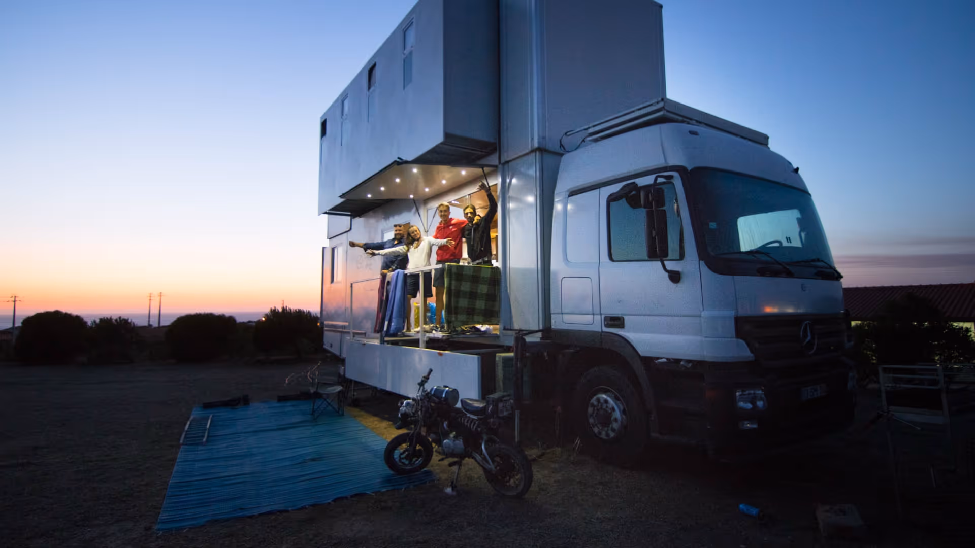 surf truck parked and friends