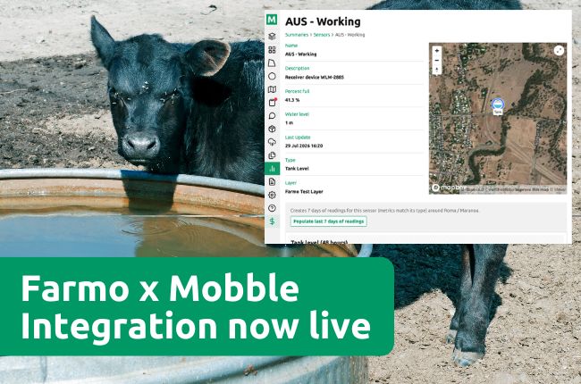 Farmo & Mobble Integration: Your water, rainfall and electric fence data now available in Mobble 