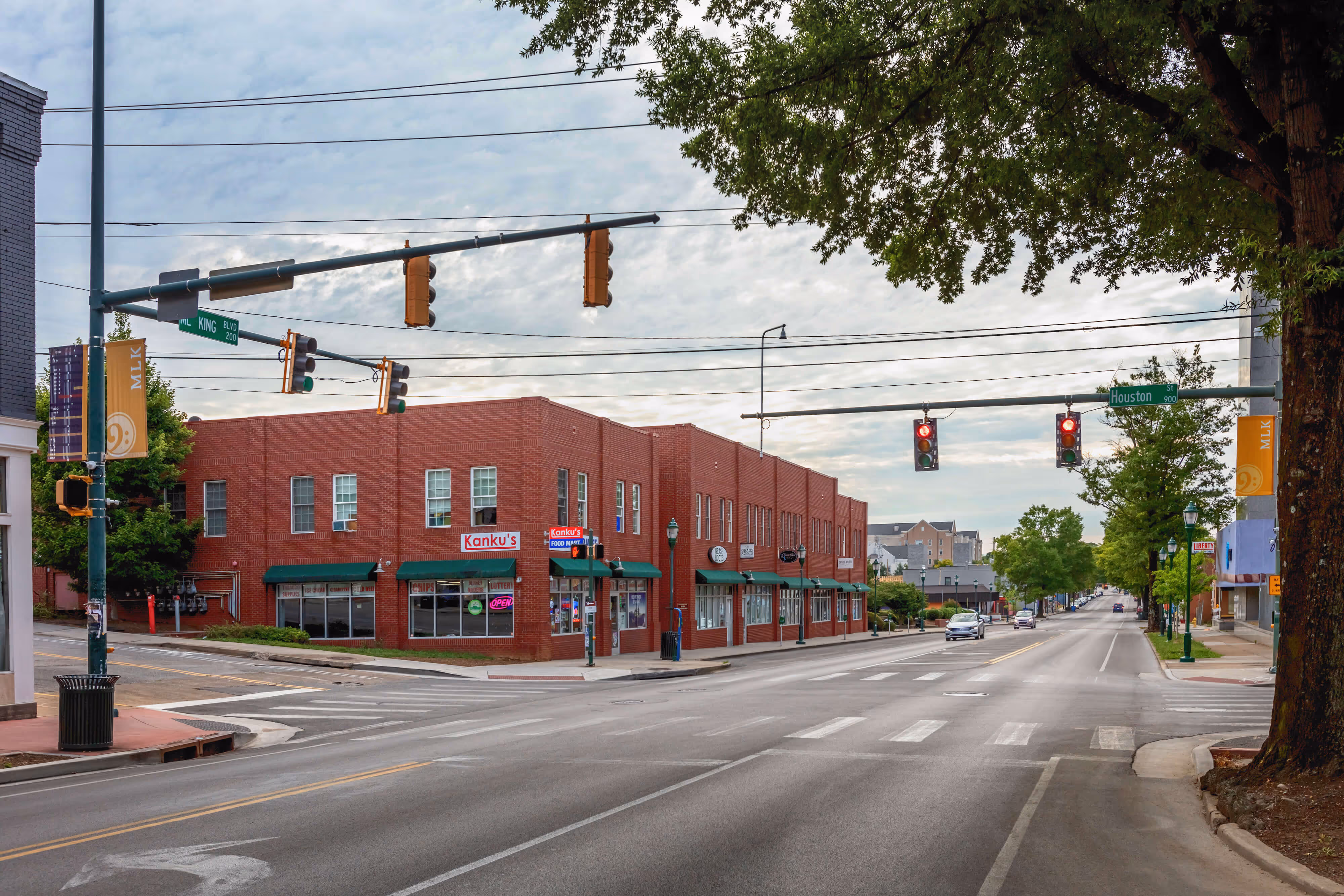 A long shot of the MLK building, designed by David Barlew