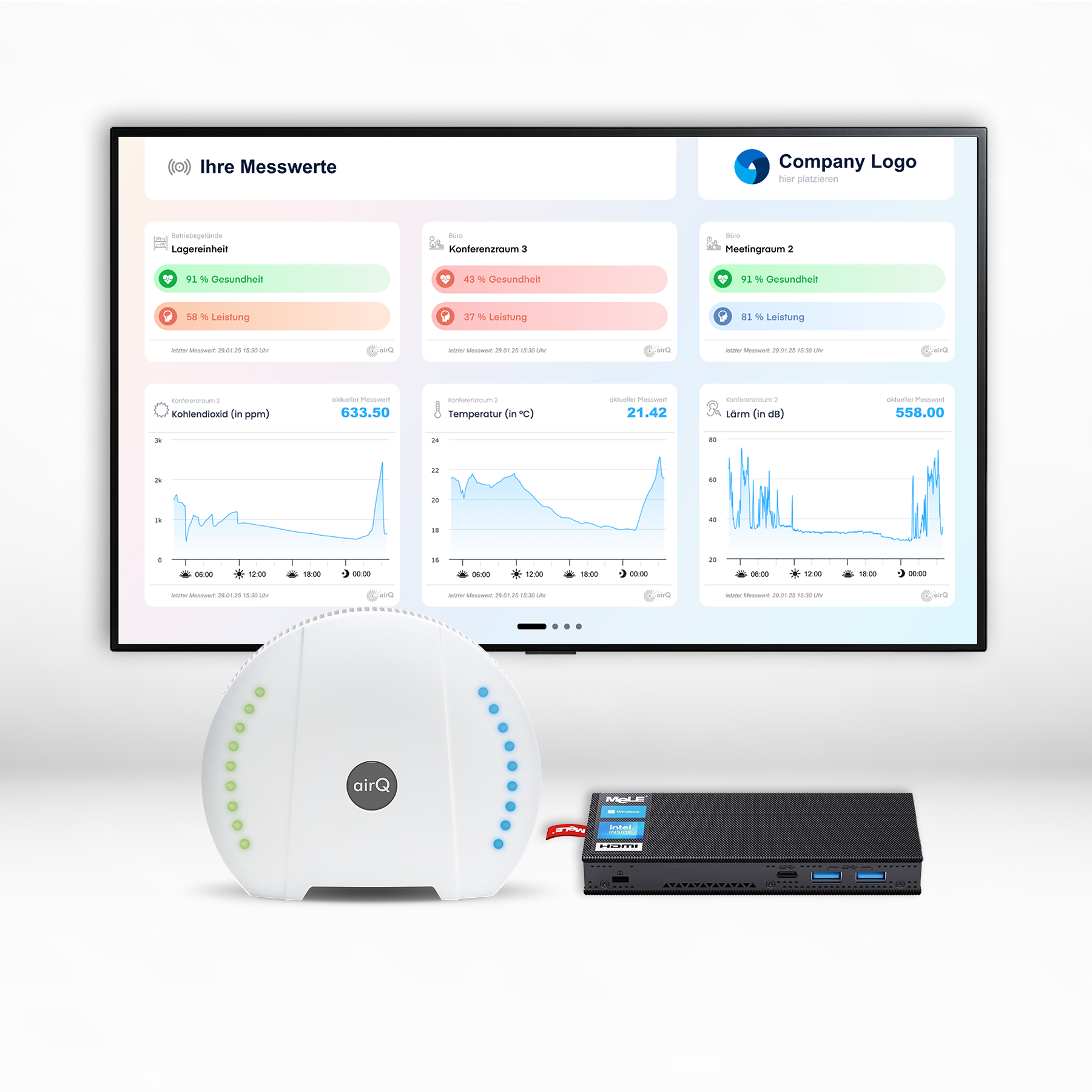 Controlar la calidad del aire y los espacios vitales, medir las sustancias químicas y el monóxido de carbono