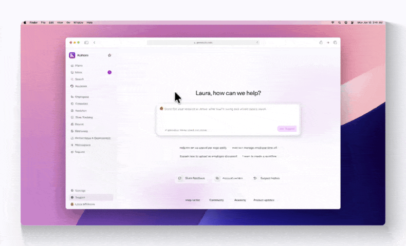Personio Support AI redesign — AI chat interface resolving customer queries