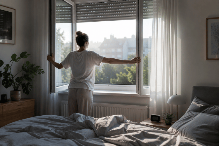 Heiße Sommernächte werden immer häufiger. Trotz offenem Fenster kühlt die Wohnung oft nicht ab. Ursachen und Lösungen mit air-Q.