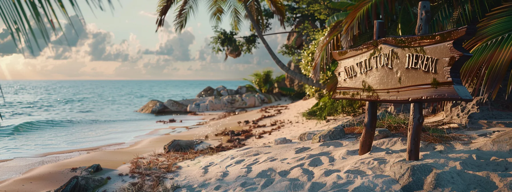 a tranquil beach setting with a massage therapy sign inviting wellness seekers.