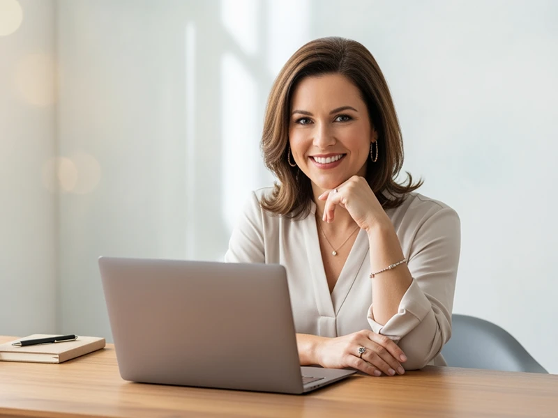 Illustratives Bild einer Frau hinter einem Laptop