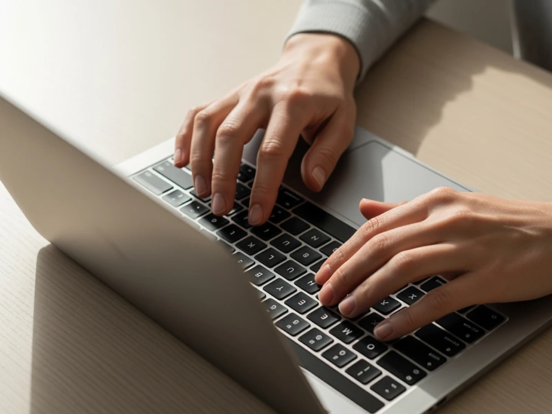 Illustratives Bild von Händen auf einer Laptop-Tastatur