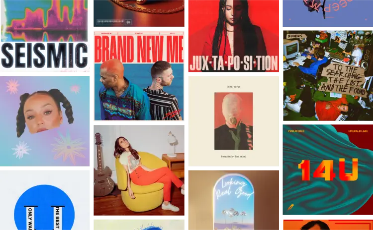 Collage of artist's album artwork