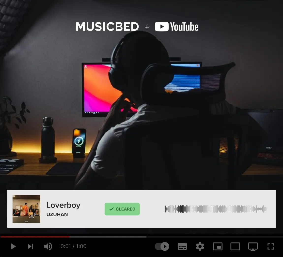 A rendering of cleared track from Musicbed being synced with a video