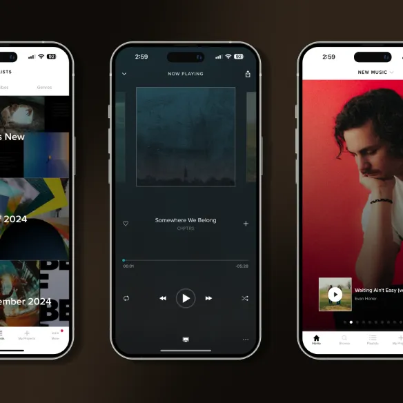Screenshots of music playing on various smart phones