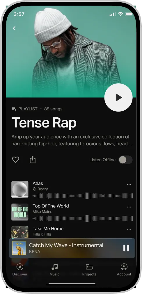Screenshot of the Musicbed app