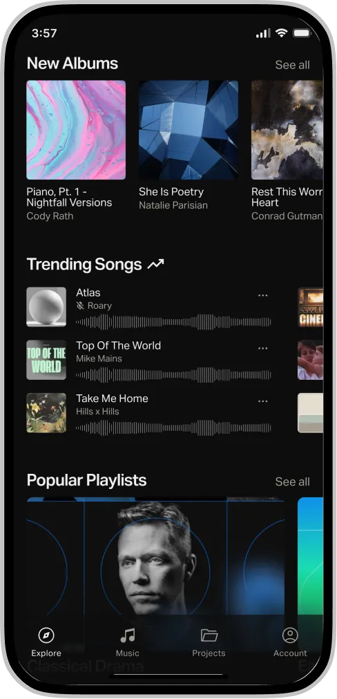 Screenshot of the Musicbed app