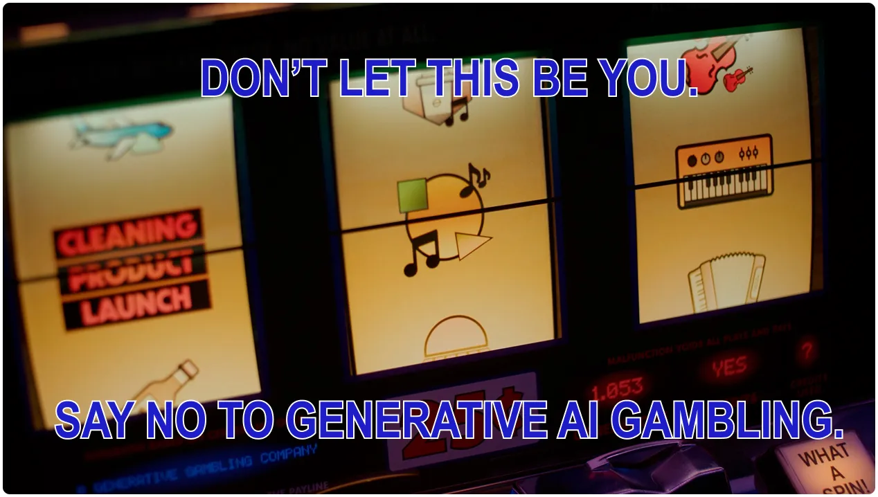 Video still. Text says "Don't let this be you. Say no to generative AI gambling."