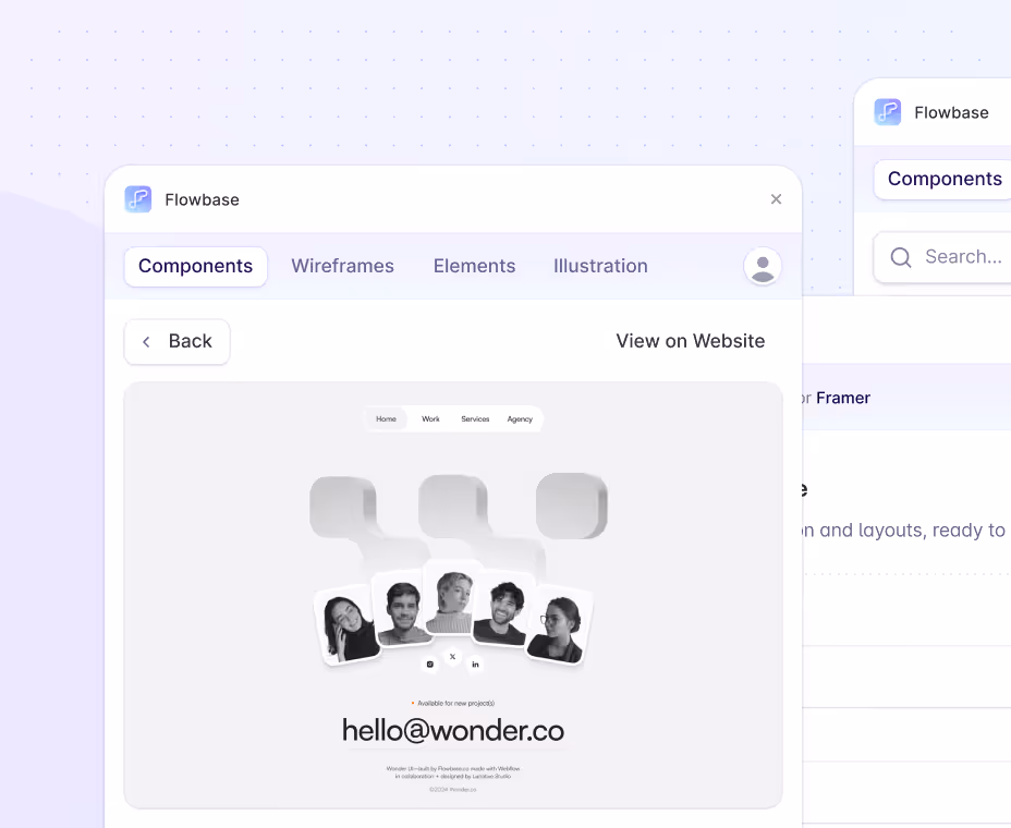 Screenshots of the Flowbase Framer Plugin