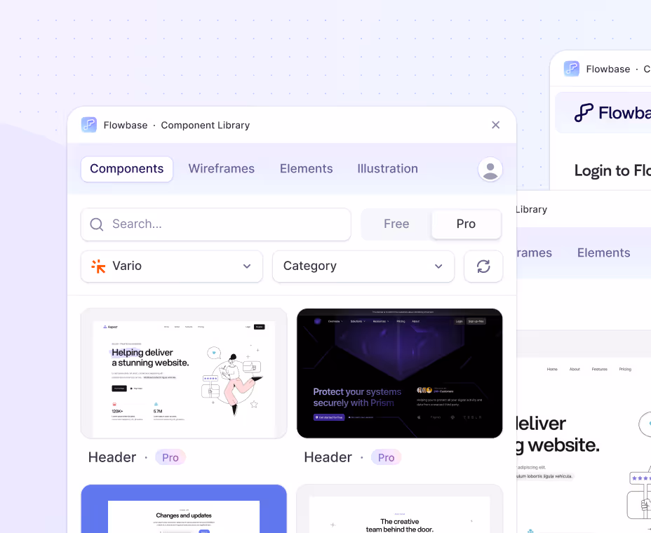 Screenshots of the Flowbase Figma Plugin