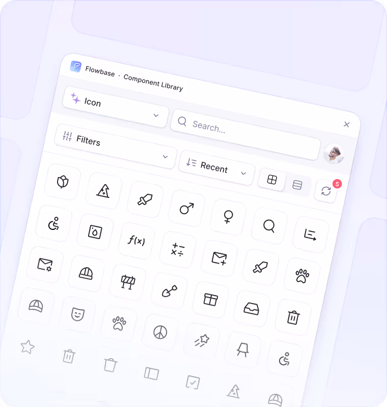 Flowbase App screenshot showing icons