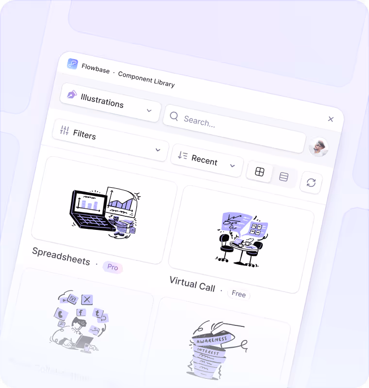 Flowbase App screenshot showing illustrations