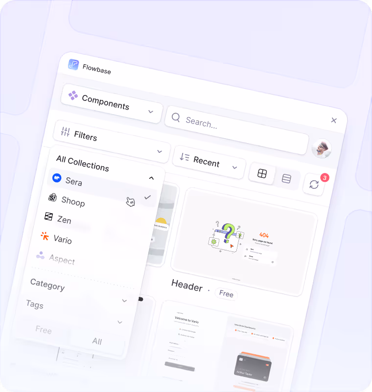 Screenshot Flowbase Framer Plugin showing components