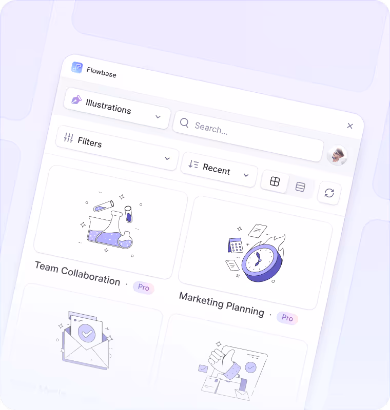 Screenshot Flowbase Framer Plugin showing illustrations