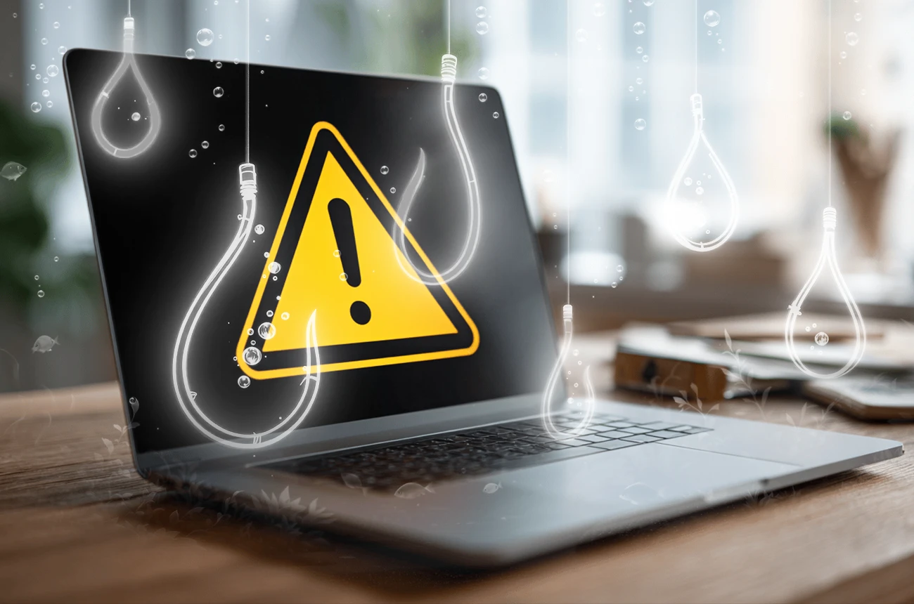 Geöffneter Laptop mit Gefahrenzeichen am Bildschirm