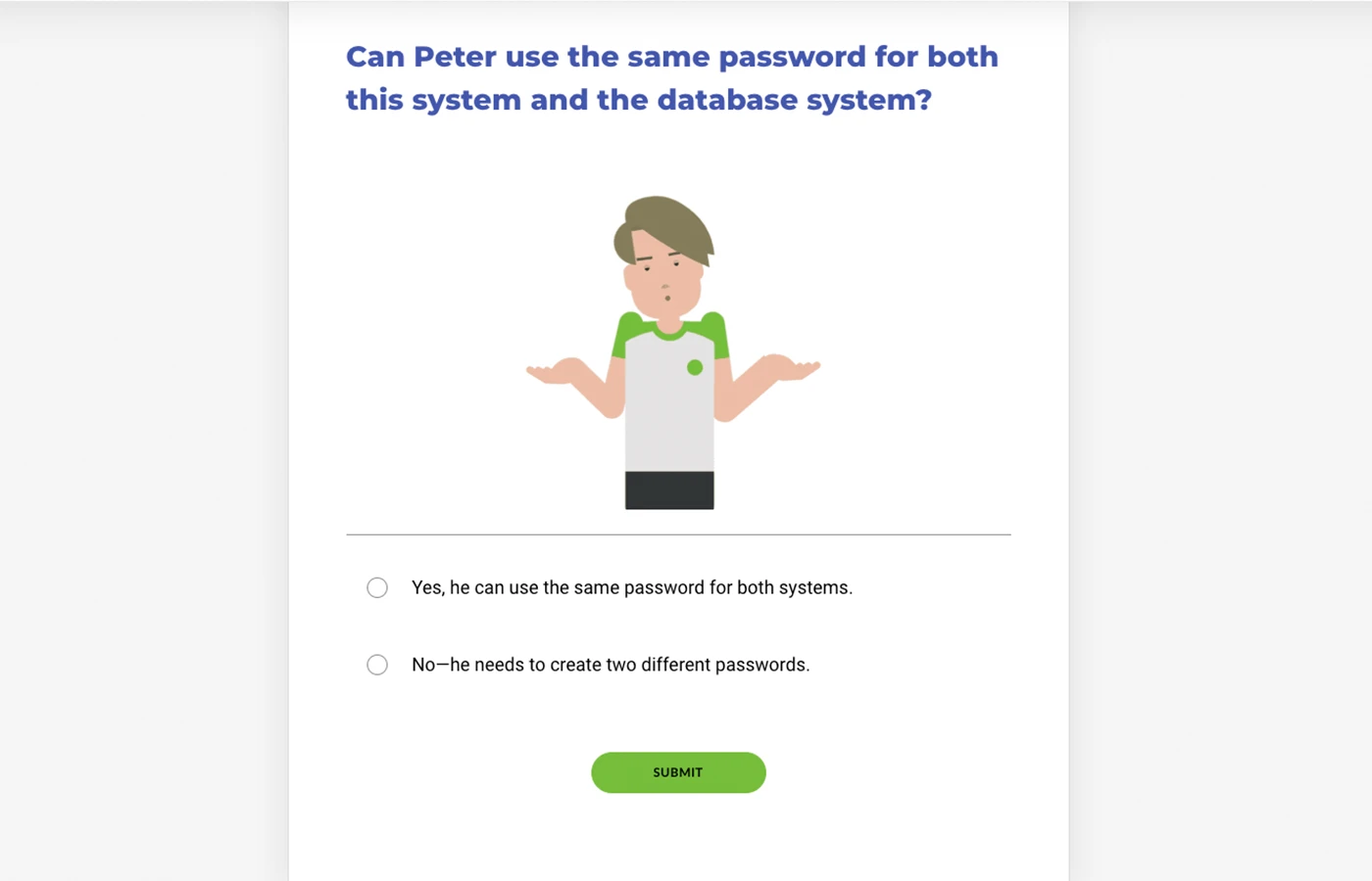 Cyber security: Dealing with passwords. A screenshot from the corresponding e-learning course.