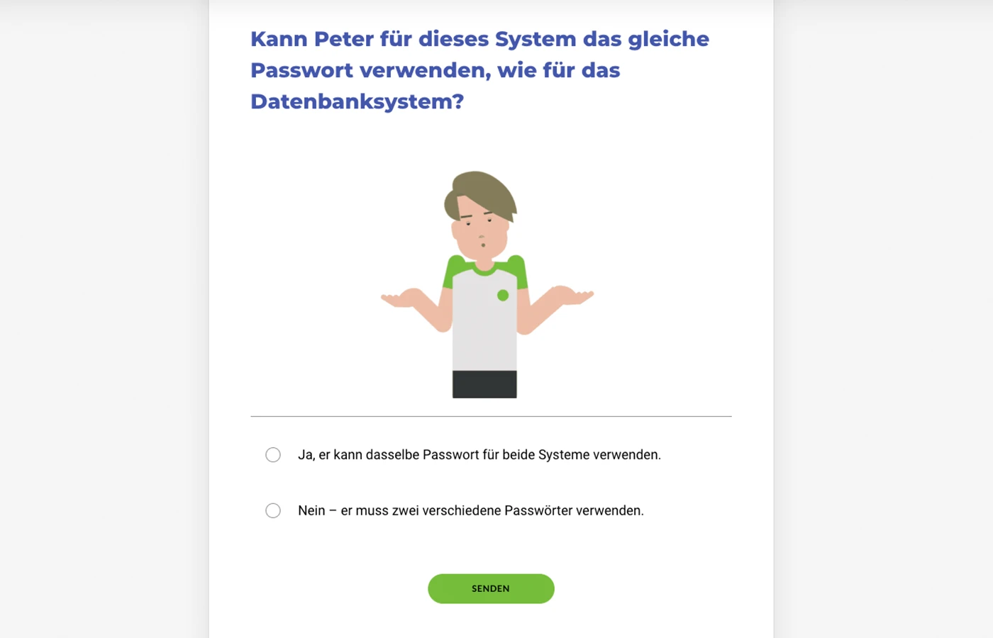 Cyber-Sicherheit: Umgang mit Passwörtern. Ein Screenshot aus dem entsprechenden E-Learning-Kurs.