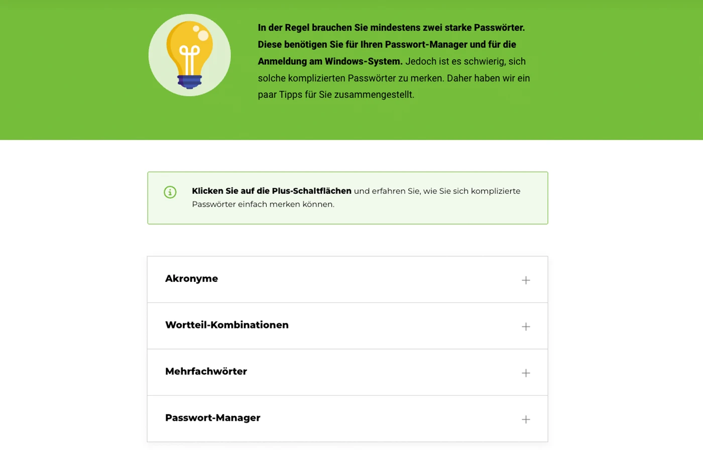 Cyber-Sicherheit: Umgang mit Passwörtern. Ein Screenshot aus dem entsprechenden E-Learning-Kurs.