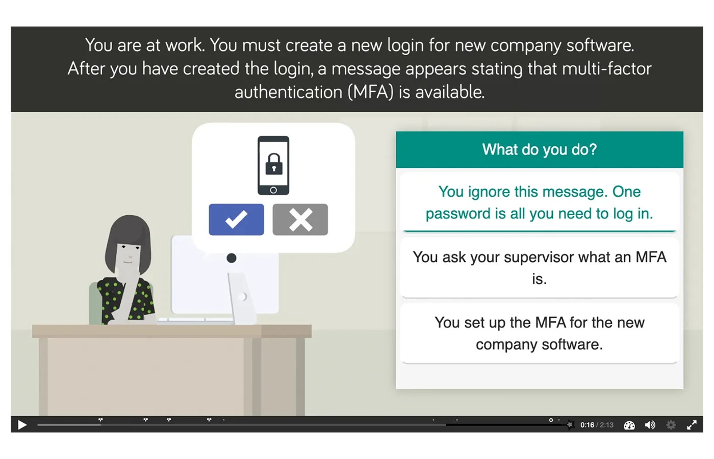 Image from the microlearning with question in the interactive video. 