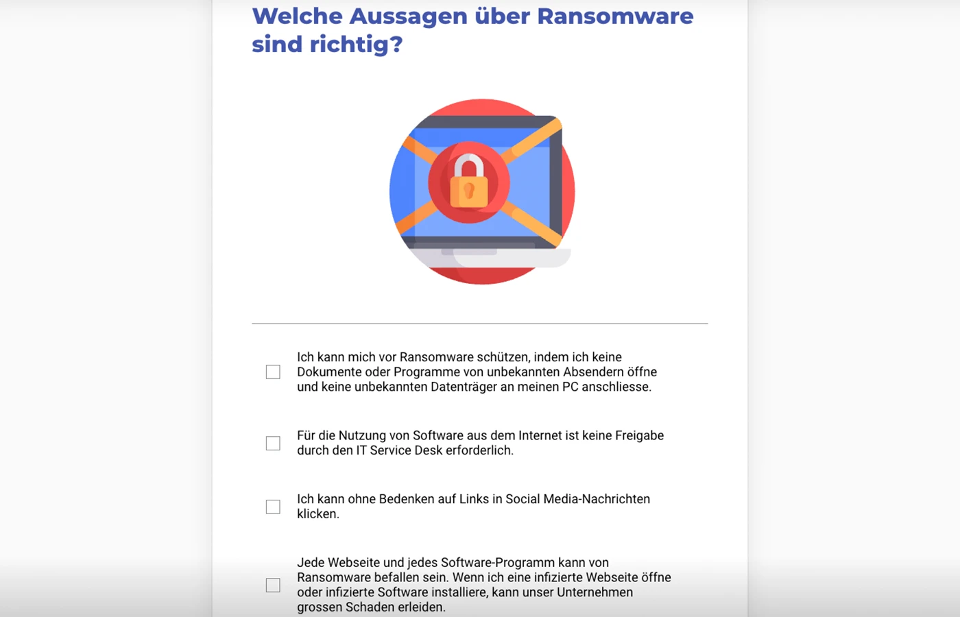 Bildauschnitt von Quiz Frage aus Microlearning