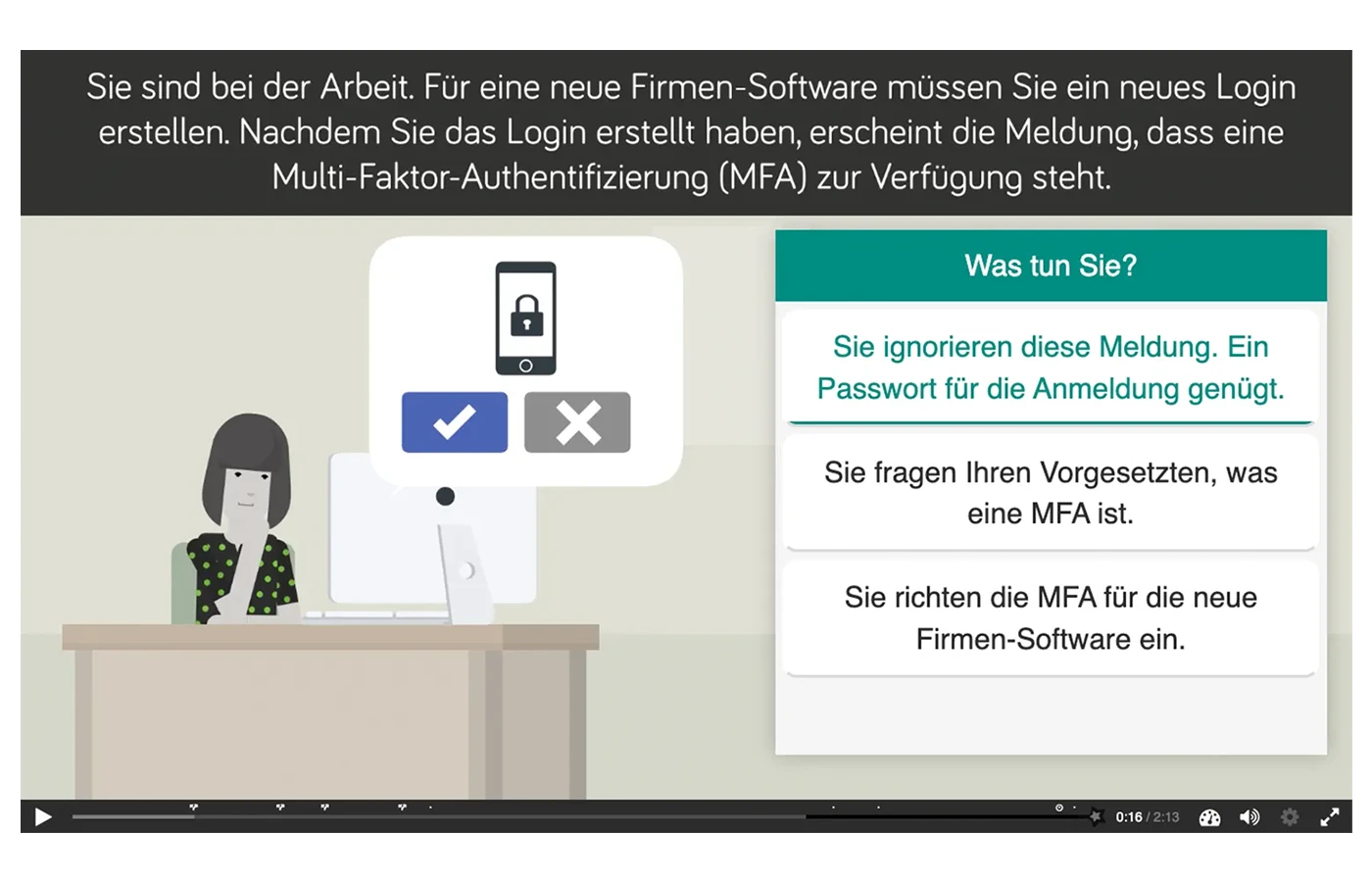 Bild aus dem Microlearning mit Frage im interaktiven Video.