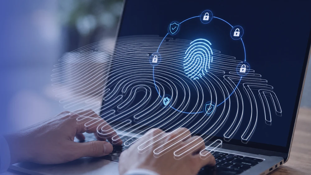 Laptop with fingerprint overlay