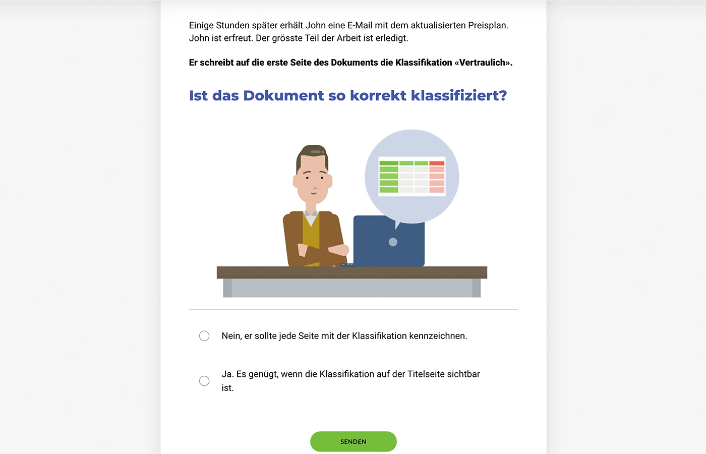 Security Awareness: Informationen kennzeichnen und klassifizieren. Ein Screenshot zur Illustration des entsprechenden E-Learning Kurses.