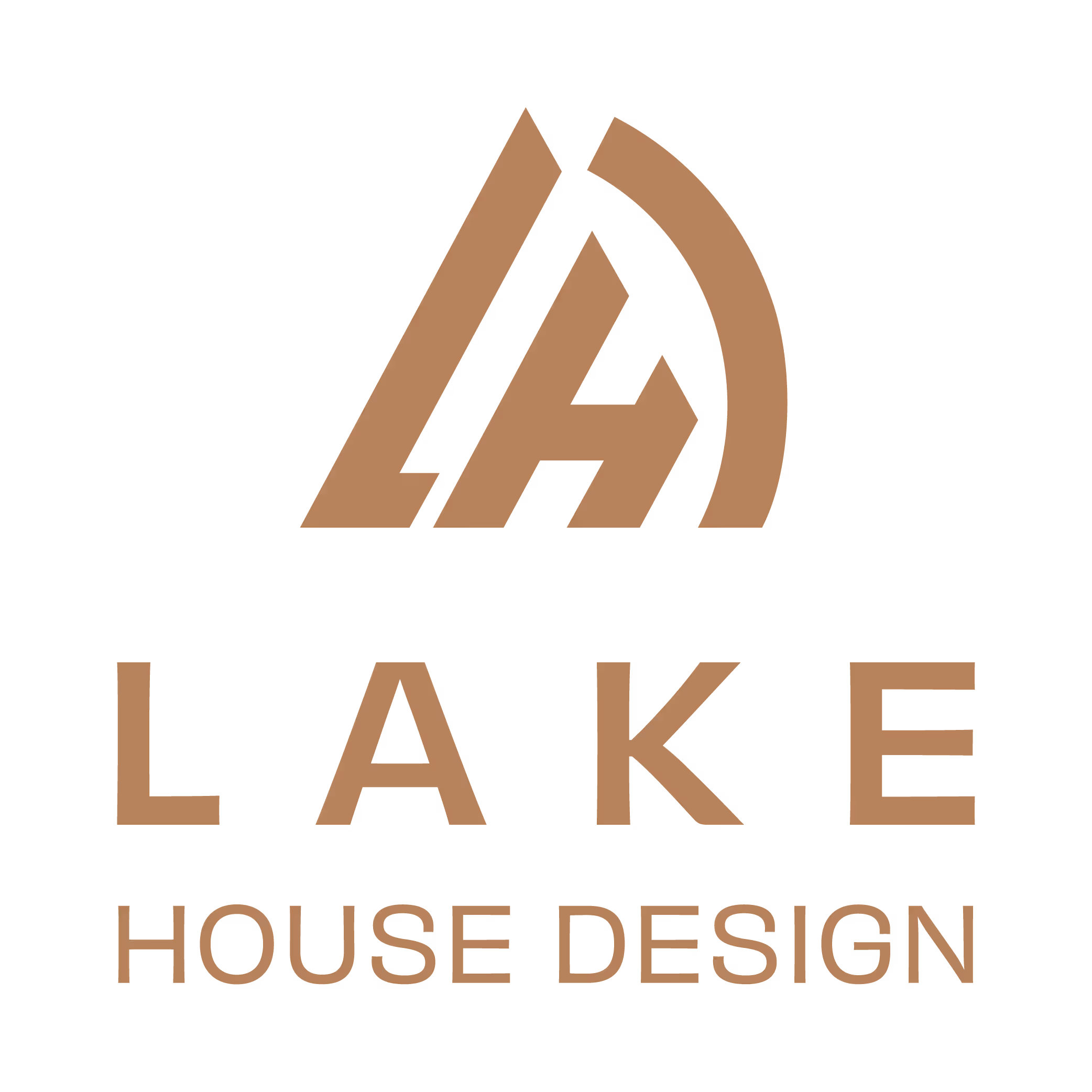 Lake House Design logo featuring stylized initials LH with curved arch above and the text ‘LAKE HOUSE DESIGN’ below in brown.