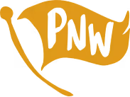 Yellow flag with the black letters PNW on it.
