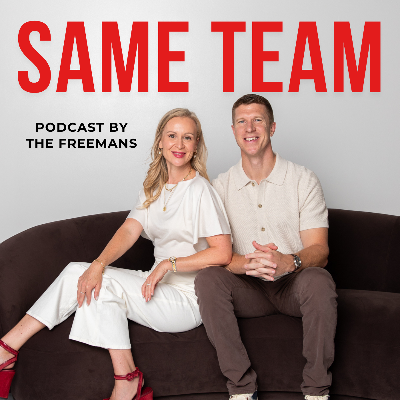 Same Team podcast cover art with Jocelyn and Aaron Freeman