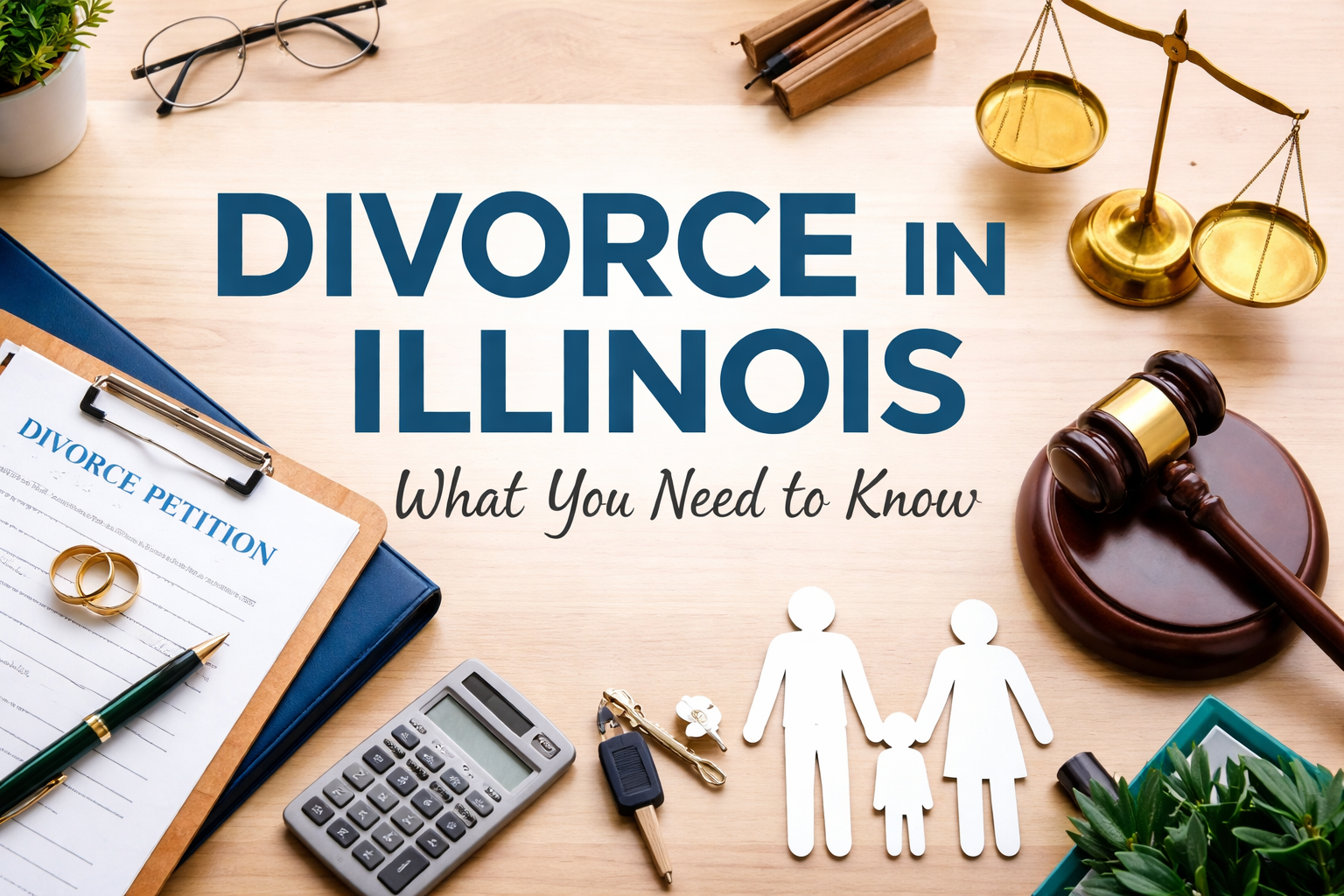 couple signing Illinois divorce papers at attorney’s office,