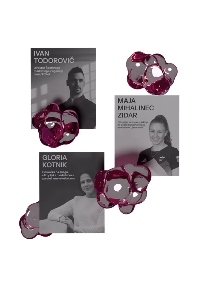 Black and white photo of a man with styled hair wearing a dark collared shirt, with text in Croatian stating Žare Kerin, Creative Director at Futura DDB, surrounded by three shiny purple abstract shapes.