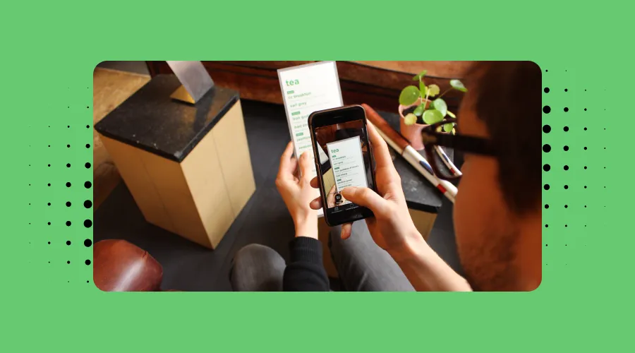 envision app scanning a tea menu with a bright green background