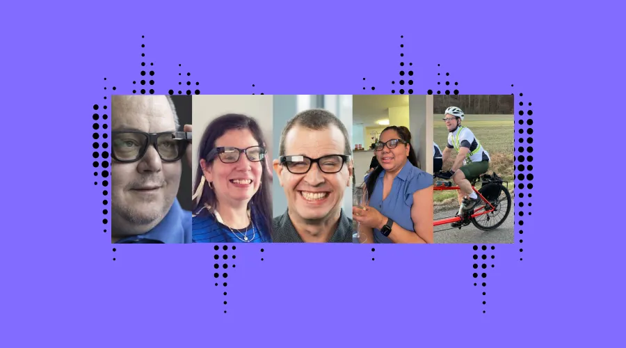 Montage of the four Envisoner's who have shared their personal stories on the occasion of Global Accessibility Awareness Day 2024: Shawn, Vicky, Wes, Fernanda and Dave.3