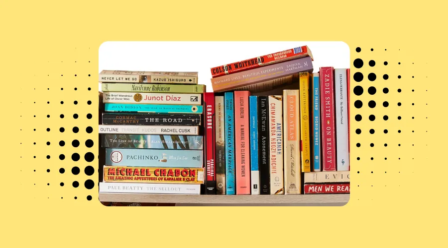 a photo of book booksellers with a background of a light yellow background and envision's background.