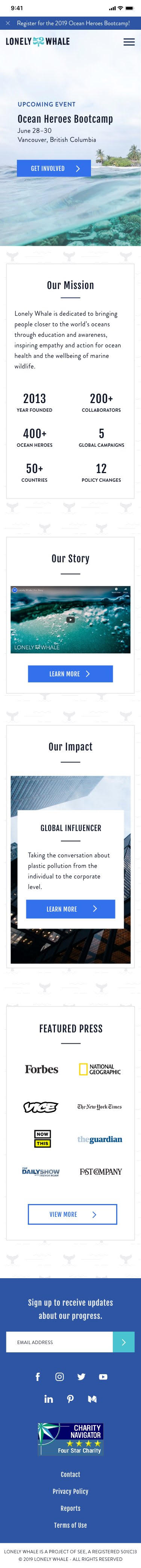 High-fidelity mobile mockup includes quick facts to show users why they can trust Lonely Whale